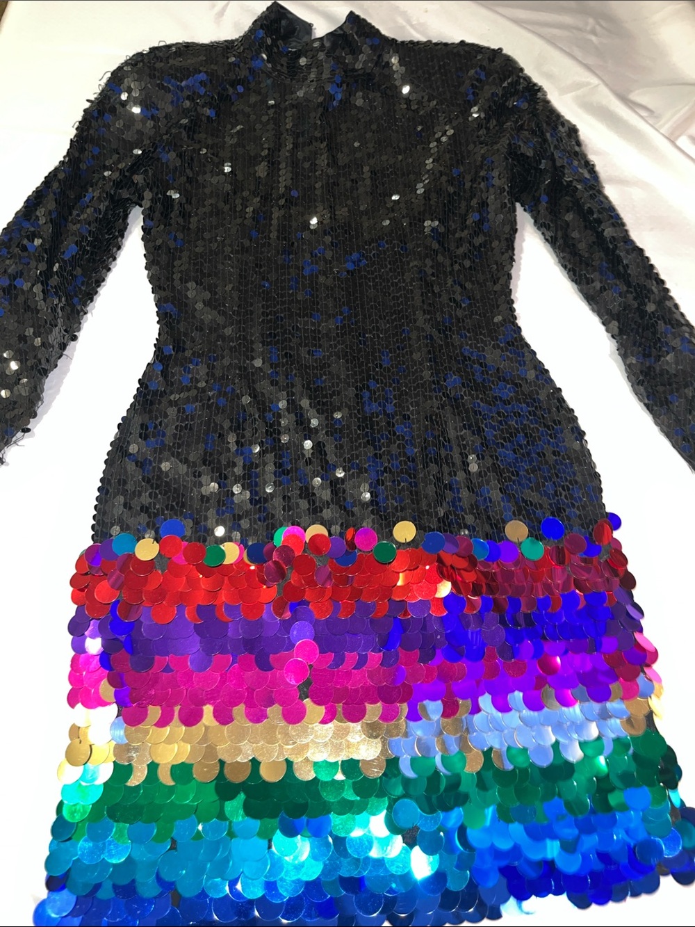 Niteline Black Long Sleeve Sequin Dress with Multi-Color Hem Size 10
